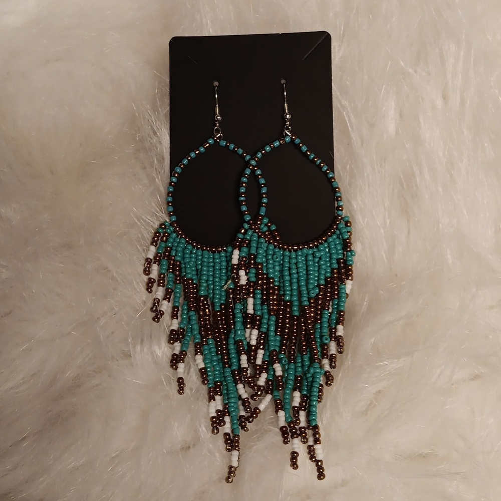 Multi Colored Beaded Hoop Dangle Earrings - image 3